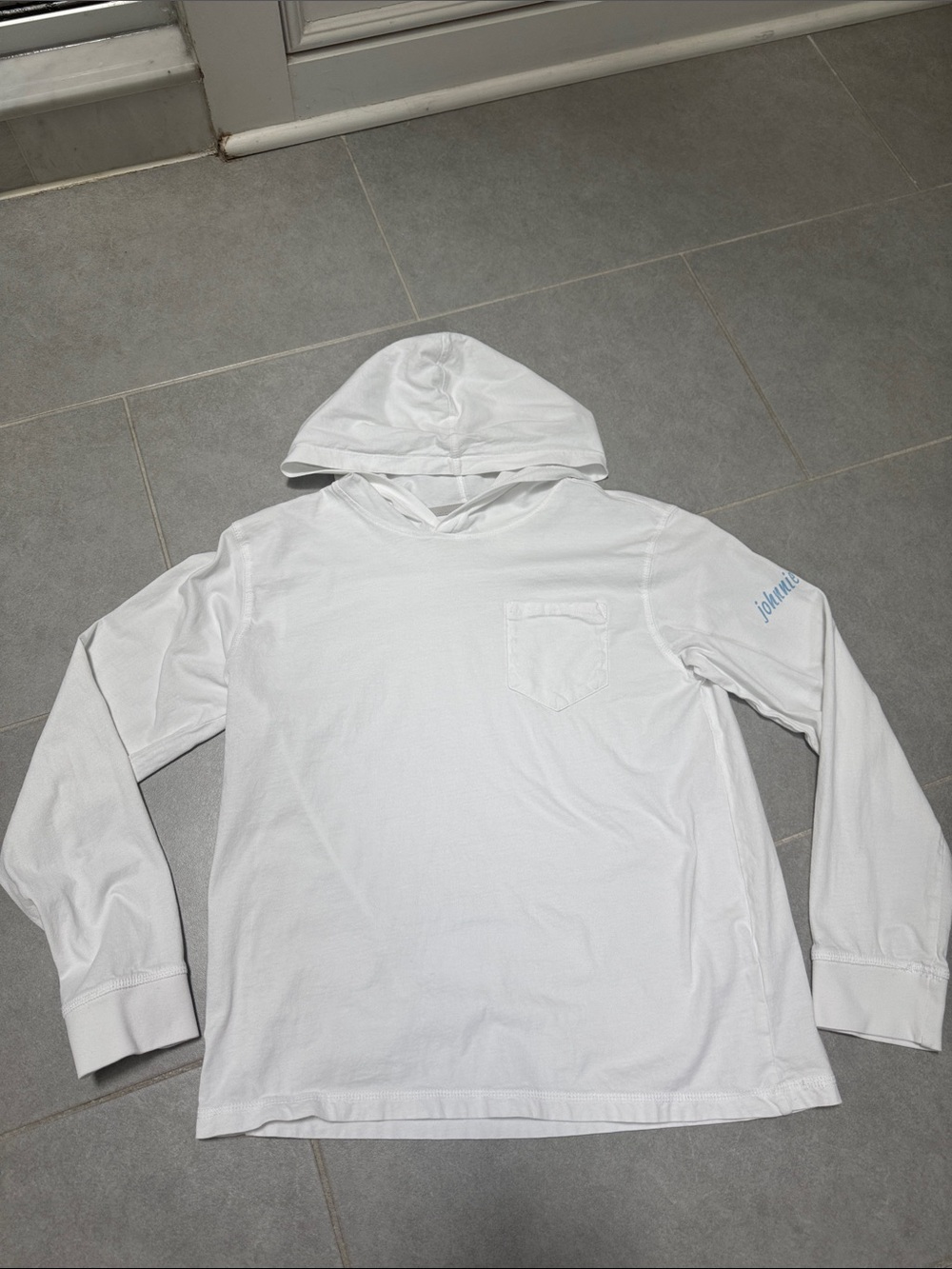 johnnie-O White Hooded Long-Sleeve Kids Tee with Chest Pocket